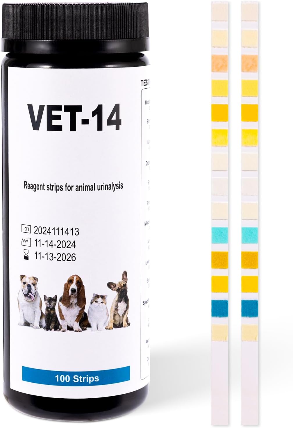 14-Parameter Dog&Cat UTI & Blood Test Strips, 100ct Detect Ketone Urine Protein Glucose Bladder Full Panel Urinalysis Urinary Tract Infection Test Kits Home Testing, for Vet Pet UTI Test