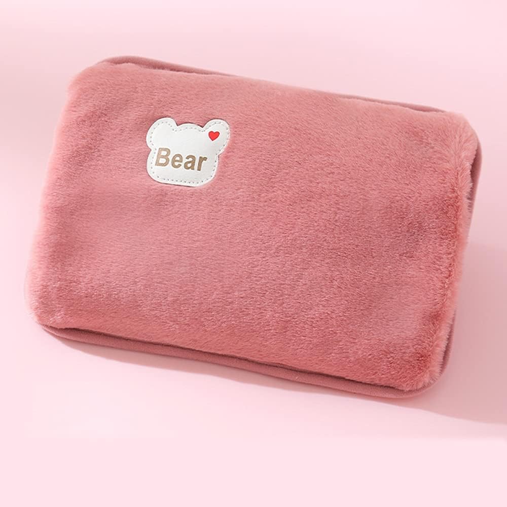 Hot Water Bottle Electric Charging Heating Rechargeable Heat Water Bag Rabbit Fur Soft Hand Warmer Warming Bag，Stress Relief，Premium Cute Cover。 (Color : Pink)
