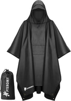 PTEROMY 3-in-1 Hooded Rain Poncho for Adult with Pocket, Waterproof Lightweight Unisex Raincoat for Hiking Camping Emergency