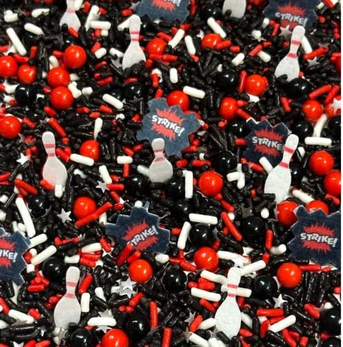 Edible Bowling Party Cake Decoration Confetti Sprinkles Cake Cookie Cupcake IceCream Donut Jimmies Quins - 4oz Red