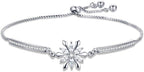 BISAER Snowflake Tennis Bracelets for Women White Gold Plated Cubic Zirconia Bracelet with Adjustable Chain, Anniversary, Birthday, Mother Day, Women' s Day Bracelet