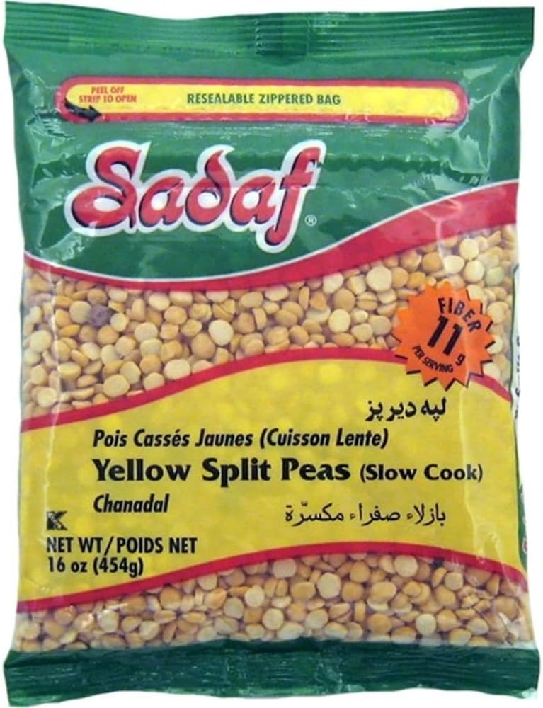 Sadaf Yellow Split Peas - Slow Cook - Yellow Split Peas for Cooking and Food Flavoring - Dried Yellow Split Peas - Kosher - 16 oz Resealable Bag