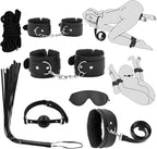 7-Pcs BDSM Kit for Beginners, Black Bondage Set for Couples with Adjustable Wrist & Ankle Cuffs, Collar, Blindfold, Ball Gag, Flogger & Ropes, Complete Adult Toy