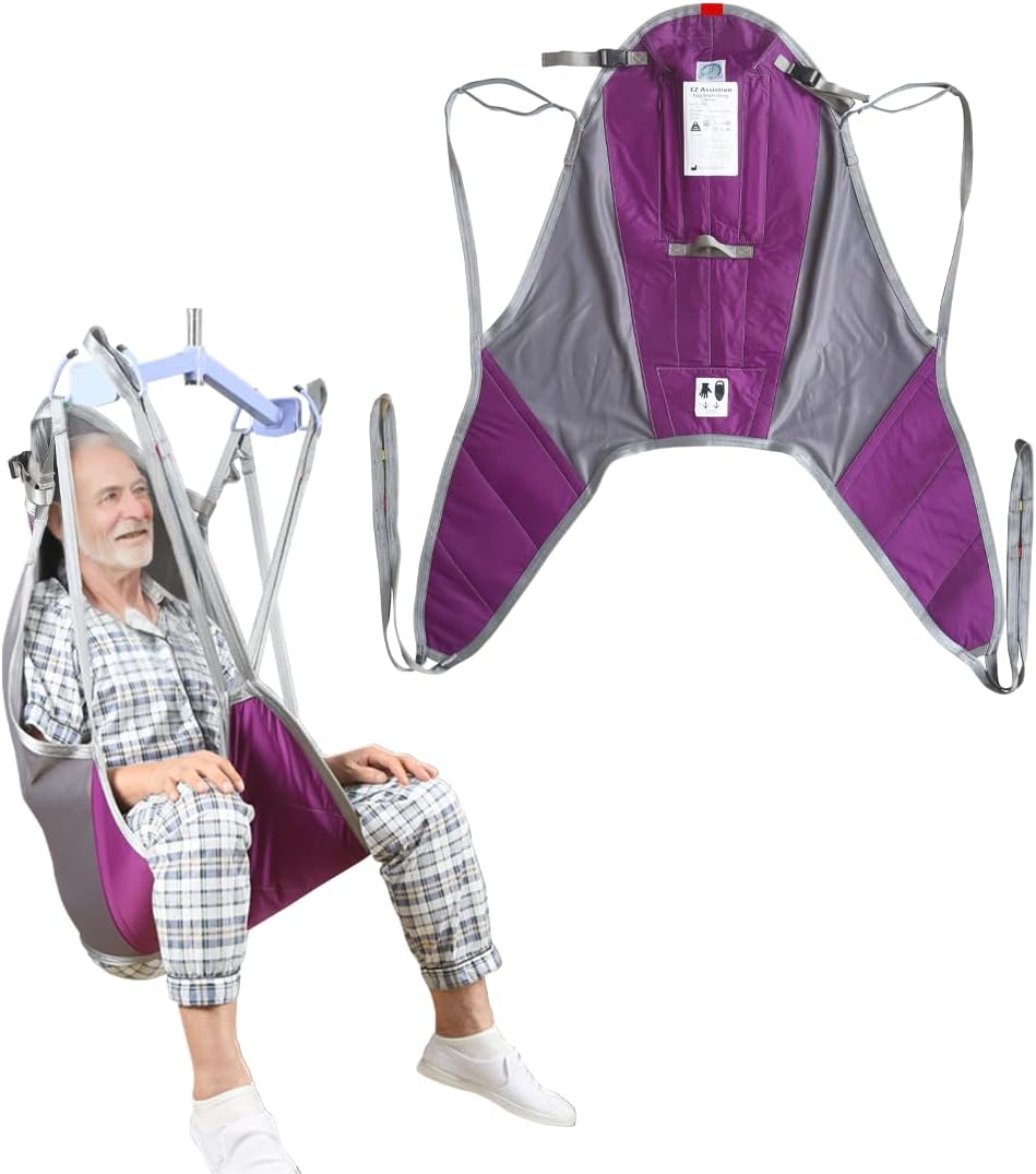 EZ Assistive Patient Lift Sling,Divided Leg Sling with Low or High Back, Lift Sling for Transfer and Positioning and Lifting, 500lb Weight Capacity (Small-High Back)