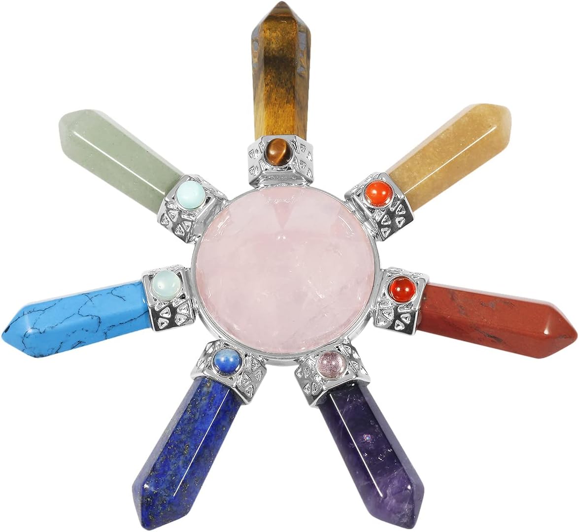 Rockcloud Cone & 7 Chakra Points Energy Generator,Reiki Healing Crystal Stone,Rose Quartz