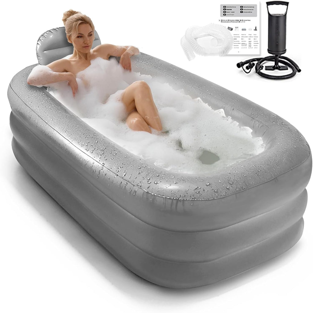 Inflatable Bathtub Adults - Blow Up Bathtub Adult for Indoor Shower Use, Portable Bathtub Adult，62.2x37.4x17.72in, Light Grey