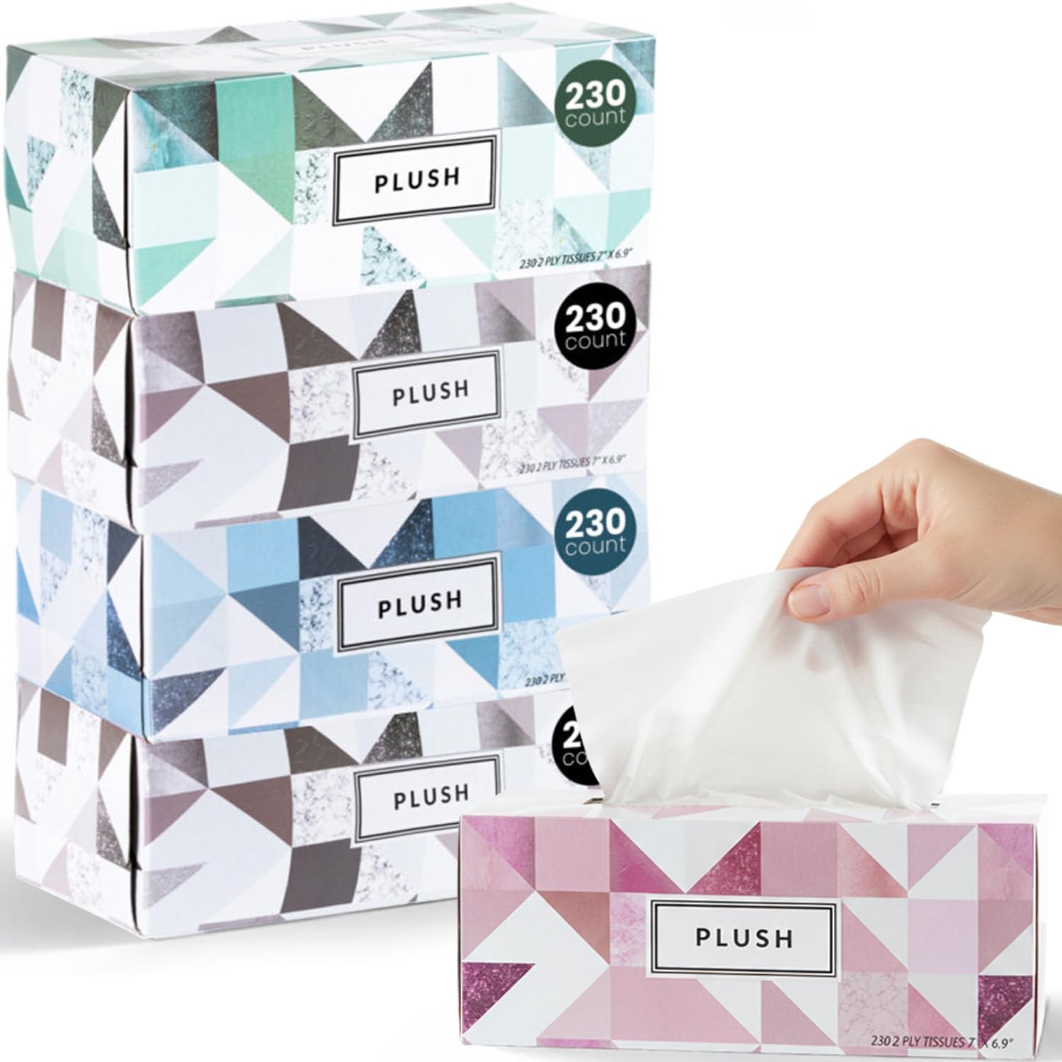 Ultra-Soft 2-Ply Tissues - 7" x 6.9" (5 Packs of 230 Sheets) - Durable & Absorbent - Perfect for Home, Office & Travel