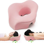 Massage Headrest for Bed Face Down Pillow, Dual Exhaust Holes Memory Foam BBL Massage Pillow for Professional Massage Table Equipment Removable Cover- Pink