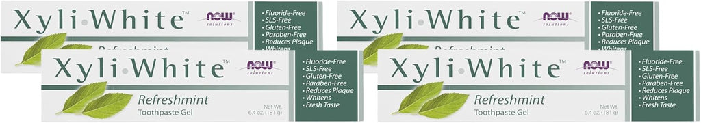 NOW Foods Solutions, Xyliwhite™ Toothpaste Gel, Refreshmint, Cleanses and Whitens, Fresh Taste, 6.4-Ounce (Pack of 4)