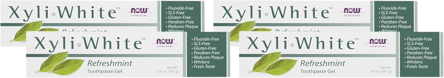 NOW Foods Solutions, Xyliwhite™ Toothpaste Gel, Refreshmint, Cleanses and Whitens, Fresh Taste, 6.4-Ounce (Pack of 4)