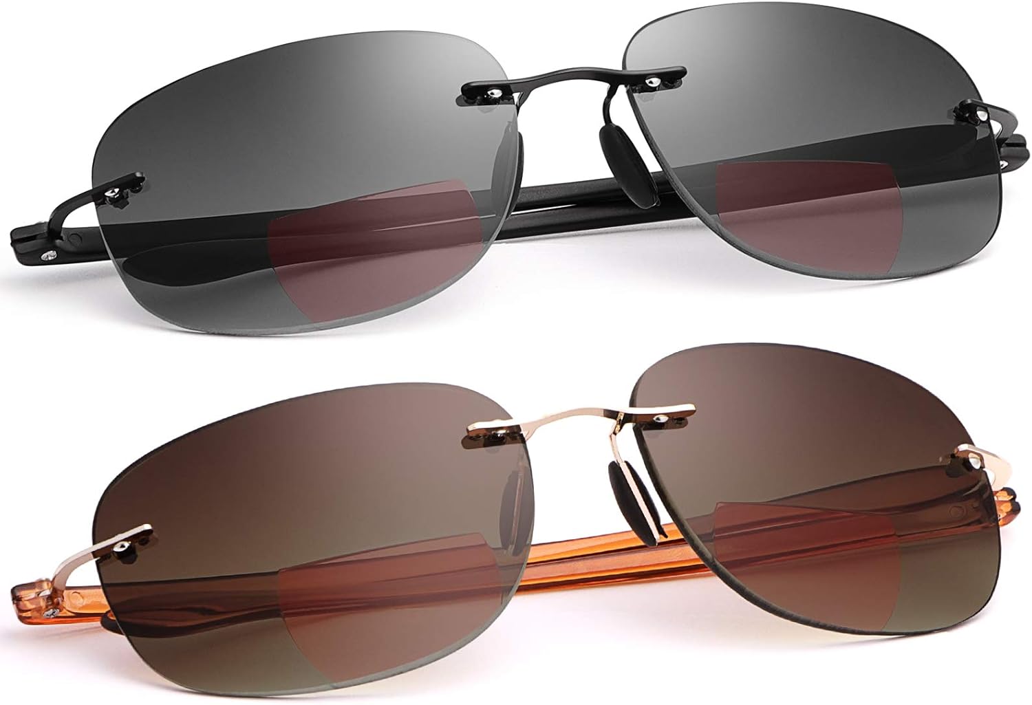 2 Pairs Rimless Bifocal Reading Glasses UV Protection Sunglasses Anti Blue Light Blocking Sun Readers for Men Women