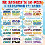 320 Pack Kids Cartoon Bandages, 32 Styles Adhesive Bandages Kid, Flexible Adhesive Colorful Cute Cartoon Bandages for Boys Girls, Waterproof Bandage for Kids Protect Scrapes