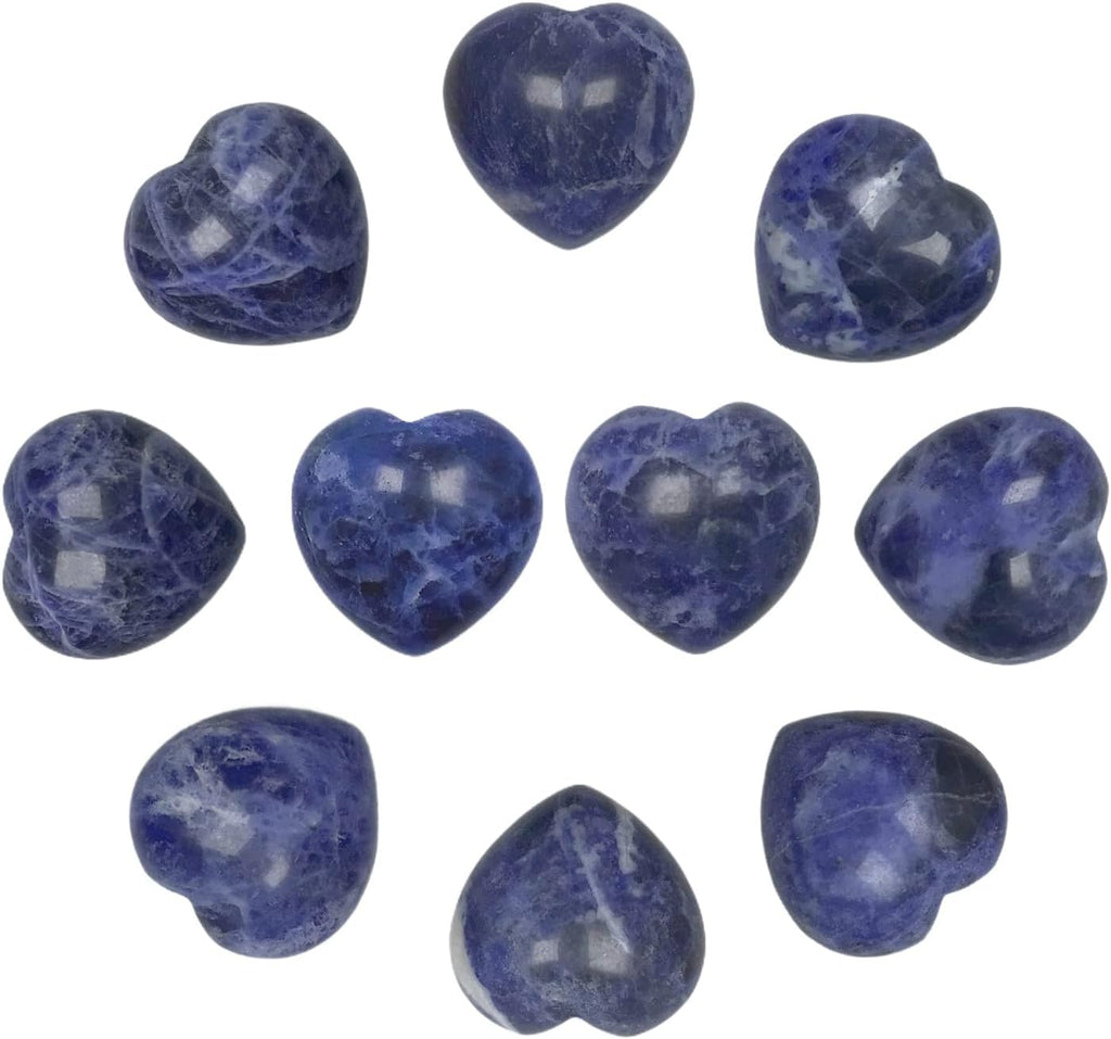 10PCS 1in Natural Sodalite Crystal Hearts Bulk Carved Polished Love Puff Stones for Palm Pocket Worry Gemstones