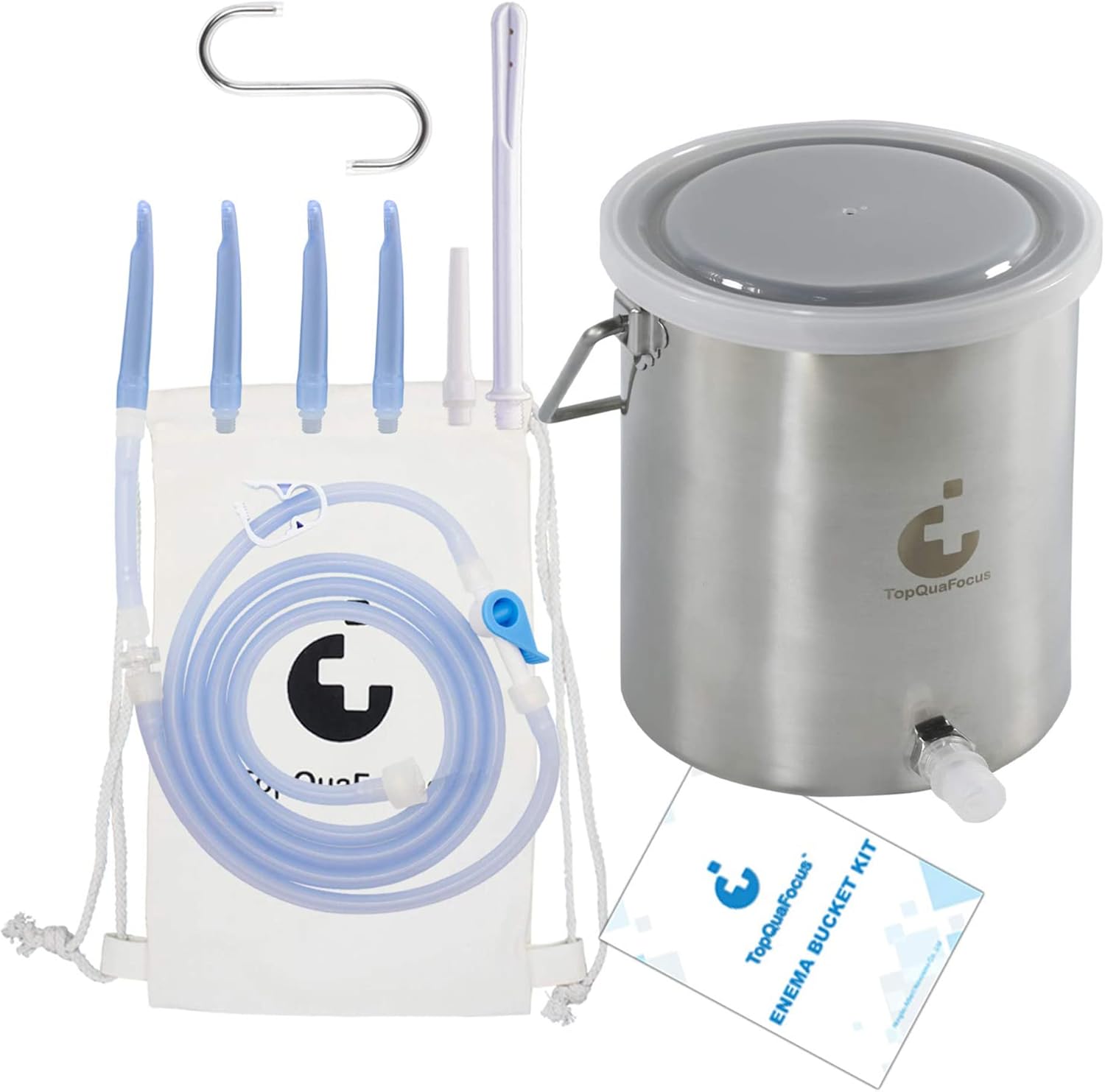 TopQuaFocus 2 Quart Enema Kit, Stainless Steel Enema Bucket Kit for Coffee, Water and Gerson Therapy Colon Cleanse, Colonic Cleansing Detox Enemas