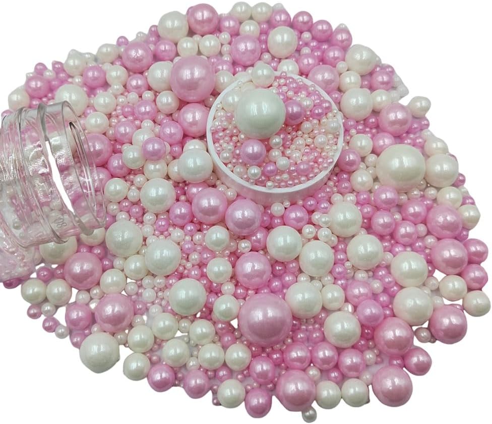 Edible White Pink Sugar Pearls Candy Sprinkles 120G/ 4.23Ounce Baking Cake Sprinkles Cupcake and Cake Topper Cookie Decorations Wedding Party Valentines Halloween Christmas Supplies
