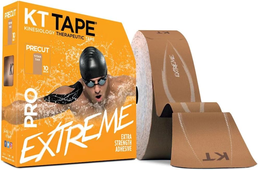 KT Tape PRO Extreme, Synthetic Jumbo Kinesiology Athletic Tape, 150 Count, 10” Precut Strips, Titan Tan