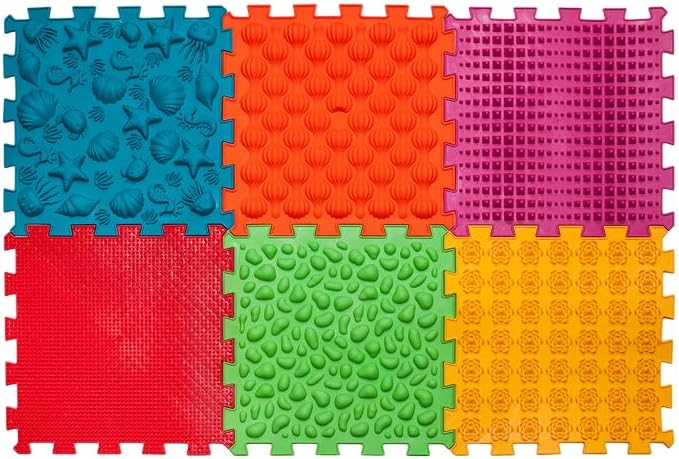 Massage Orthopedic Puzzle Floor Mat for Kids Flat Feet Prevention Sea Theme 6 Elements,Red, Blue, Yellow, Green