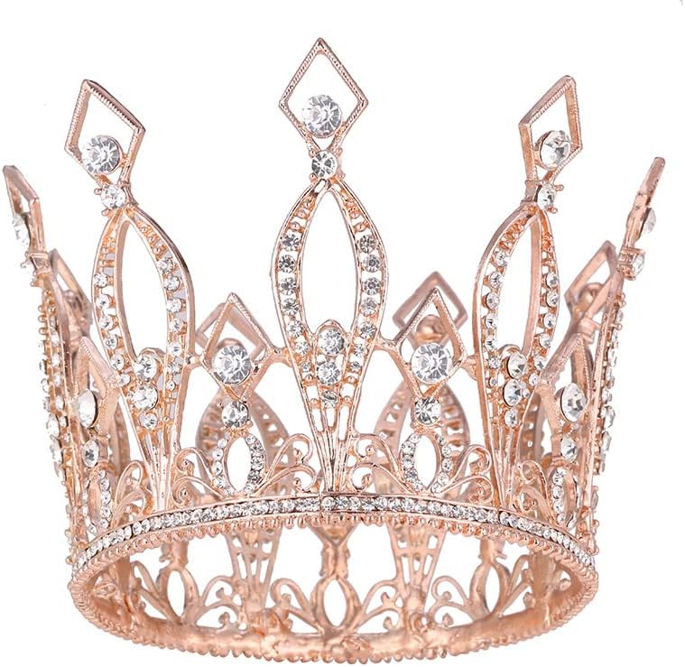 Rhinestone Crown Cake Topper Birthday Party Wedding Decor Supply for Women Lady Girl Bridal Wedding Themed Baby Shower Decorations Birthday Party (Rose Gold)