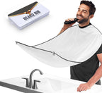 Beard Bib Apron for Men, Father's Day Gift Beard Trimming Catcher Bib for Shaving & Hair Clippings, Waterproof Non-Stick Hair Catcher Grooming Cloth with 2 Suction Cups(White)