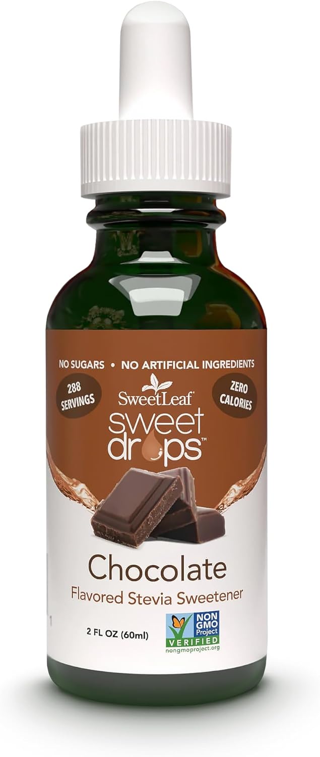 SweetLeaf Sweet Drops- Flavored Stevia Liquid Sweetener, Organic Stevia Extract, Zero Calories, Gluten Free, Keto Friendly, Non GMO, Natural Flavors, Sugar Alternative - Chocolate, 2 Fl Oz (Pack of 1)