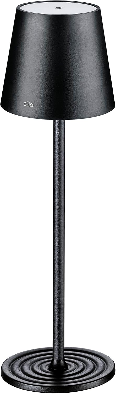 Cilio Sole LED Table Lamp Portable-Rechargeable with Round Base, Black, 13.75" x 4.25" Dia.