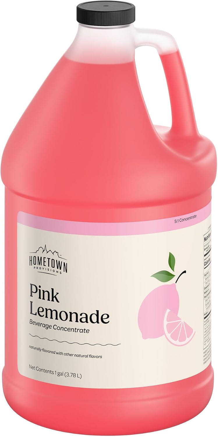 Hometown Provisions Beverage 5:1 Syrup Concentrate - 1 Gallon Bulk Mix - Makes 6 Gallons of Beverage - Ideal for Restaurants, Catering, & Cocktails (Pink Lemonade)
