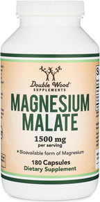 Magnesium Malate Capsules (180 Count) - 1,500mg Per Serving (Magnesium Bonded to Malic Acid), Third Party Tested, Vegan Friendly, Gluten Free by Double Wood Supplements
