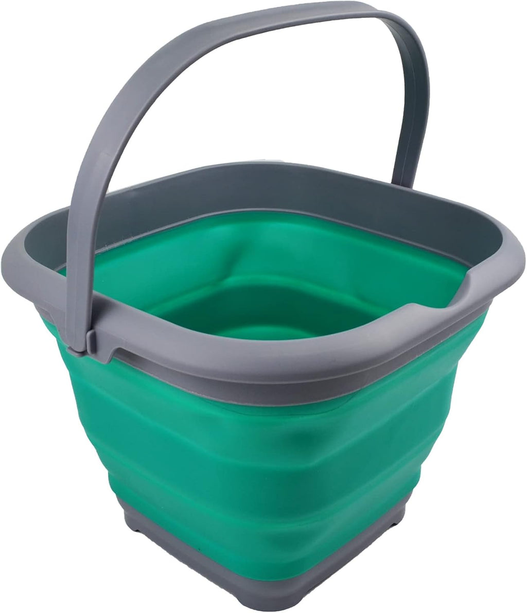 SAMMART 8.5L (2.2 Gallon) Collapsible Square Handy Bucket/Foldable SquareWater Pail/Portable Tub with Handle. Size 31cm (Square) (Grey/Bluish-Green)
