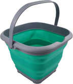 SAMMART 8.5L (2.2 Gallon) Collapsible Square Handy Bucket/Foldable SquareWater Pail/Portable Tub with Handle. Size 31cm (Square) (Grey/Bluish-Green)