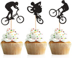 Donoter 48 Pcs Glitter BMX Bicycle Cupcake Topper Picks for Bike Theme Birthday Party Cake Decorations