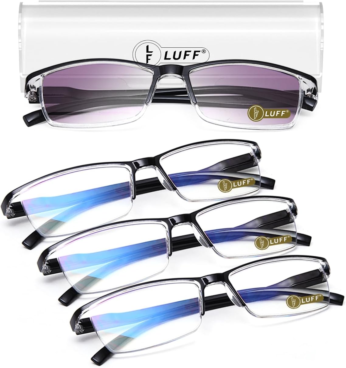 LUFF 4PCS Anti-Blu-Ray Reading Glasses Uv400,Sun Readers With Spring Hinges(2.0X)