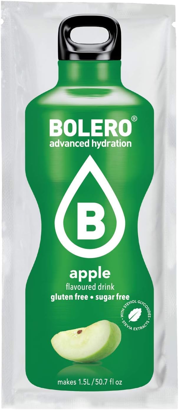 Bolero- Sugar Free Drink Mix Packets Apple Fruit Flavors | Powdered Flavored Water Packets | 12 Large Sachet On The Go Packets