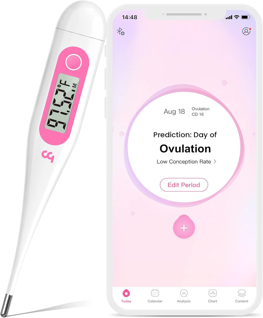 femometer Digital Basal Thermometer, Accurate Baby Thermometer for Fever, 1/100th Degree High-Precision Oral Thermometer for Pregnancy & Natural Family Plan Pink