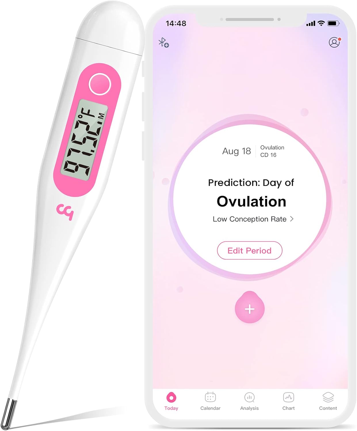 femometer Digital Basal Thermometer, Accurate Baby Thermometer for Fever, 1/100th Degree High-Precision Oral Thermometer for Pregnancy & Natural Family Plan Pink