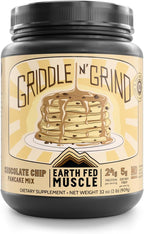 Earth Fed Muscle Griddle N' Grind Chocolate Chip Protein Pancake Mix & Waffle Mix – Protein Pancakes Gluten Free, High Protein & Fiber, Just Add Water – 2lbs, 13 Servings