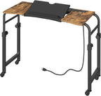 Overbed Table with Charging Station, Recliner Table with Wheels, Over the Bed Table Height Adjustable, Side Table for Bed, Sofa, Office, Rustic Brown and Black SF05UBR