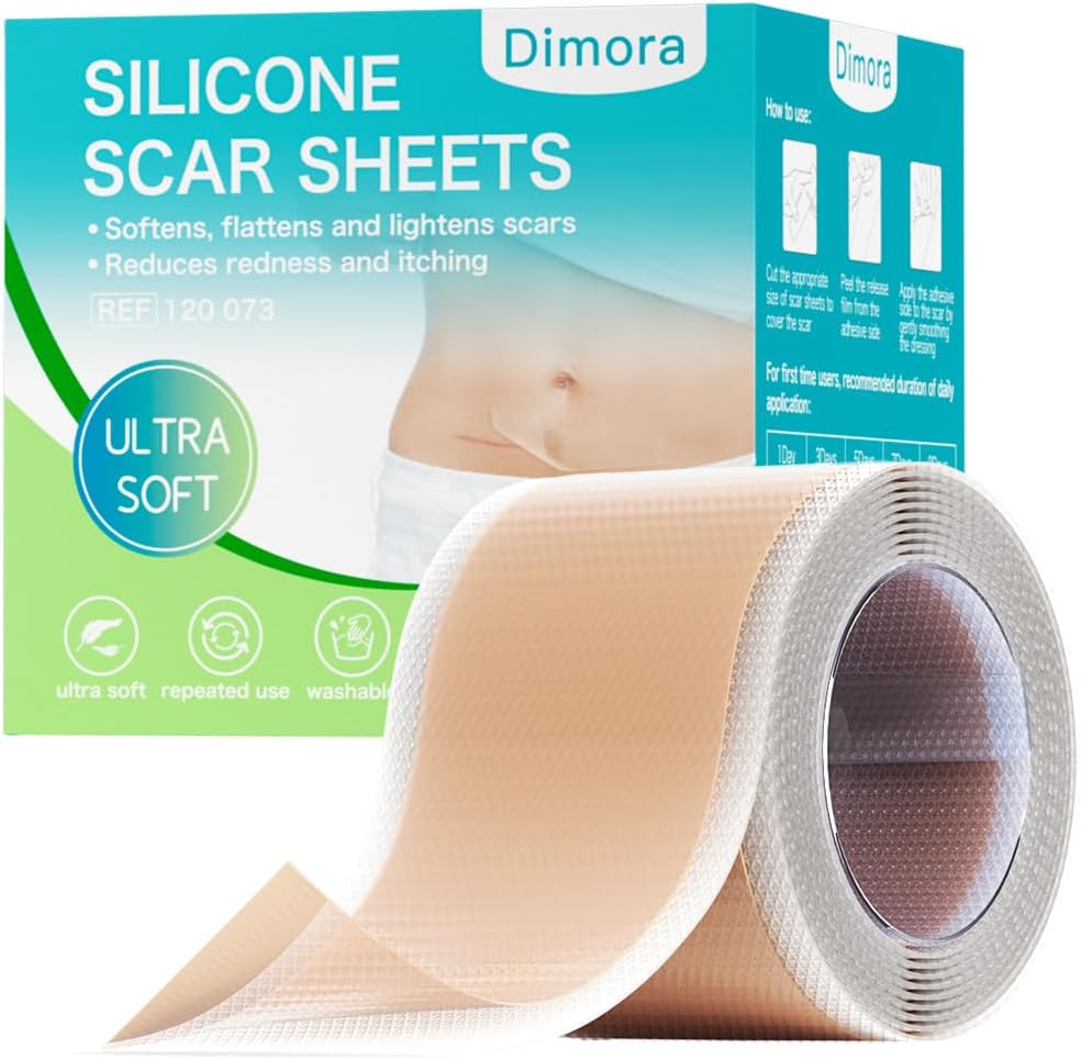 Dimora Medical Grade Silicone Scar Sheets -Ultra Soft Silicone Scar Tape (1.6”x60" Roll), Hypoallergenic Scar Removal Treatment for Surgical Scars, C Section, Tummy Tuck, Keloid Treatment