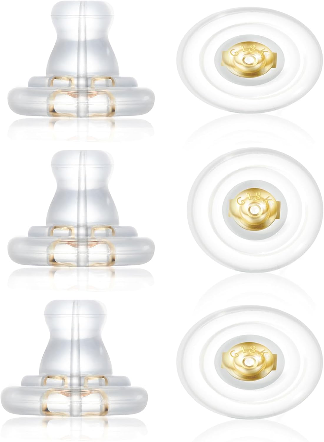 Earring Backs,18K Gold Silicone Earring Backs Replacements,Locking Secure Earring Backs for Studs/Droopy Ears,No-Irritate Hypoallergenice Soft Clear Earring Backs for Adults
