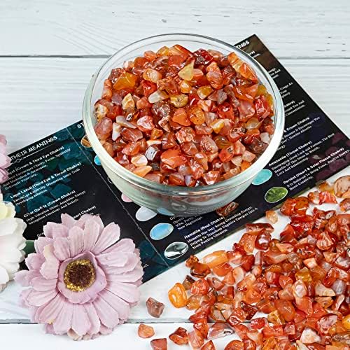 Crocon 1 LB Crushed Carnelian Chips Bulk Stones 2000+ Carats Natural Quartz Pieces Irregular Shape Gemstones for House Warming Gifts New Home and Chakra healing crystals Home Décor gifts for women