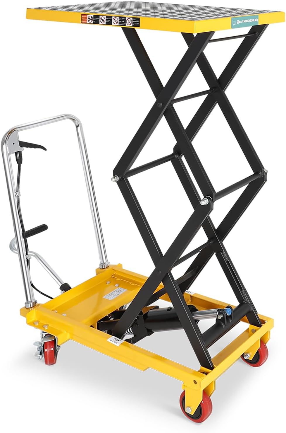 Double Scissor Hydraulic Lift Table Cart, 11" - 50" Lifting Heights 330 lbs Capacity Lift Table Cart, Manual Lift Cart with Anti-Slip Pad & 4 Wheels