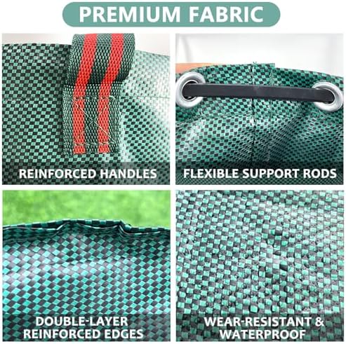 2 Pack 132 Gallon Reusable Yard Waste Bags (Green + Black), Durable Lawn and Leaf Bags with Reinforced Handles, Jumbo Collapsible Garden Bags for Yard Cleanup, Landscaping & Storage