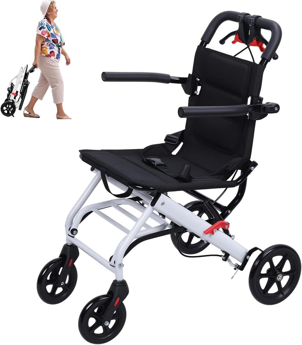Ultra-Lightweight(Only 13.66lbs) Portable Transit Wheelchair, Folding Transport Wheelchairs for Adults Child, Support 180lbs, Compact Aluminum Wheelchair for Elderly Seniors, Easy to Travel A
