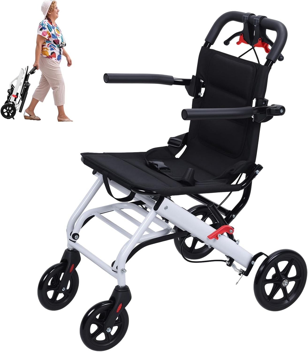 Ultra-Lightweight(Only 13.66lbs) Portable Transit Wheelchair, Folding Transport Wheelchairs for Adults Child, Support 180lbs, Compact Aluminum Wheelchair for Elderly Seniors, Easy to Travel A