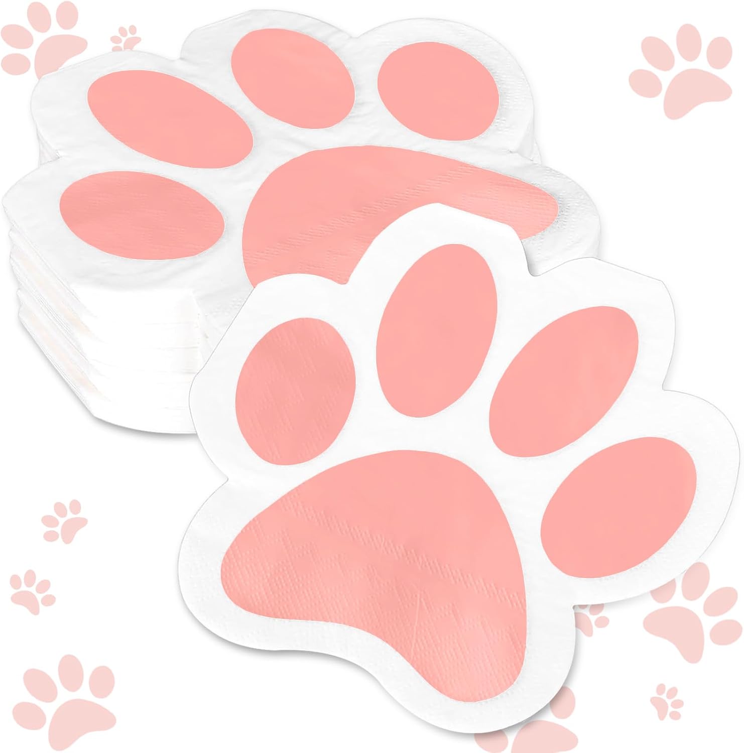 Whaline 100Pcs Dog Paw Paper Napkin Pet Paw Print Napkin White Pink Cute Luncheon Napkin Disposable Dessert Dinner Napkin for Pet Lover Party Supplies
