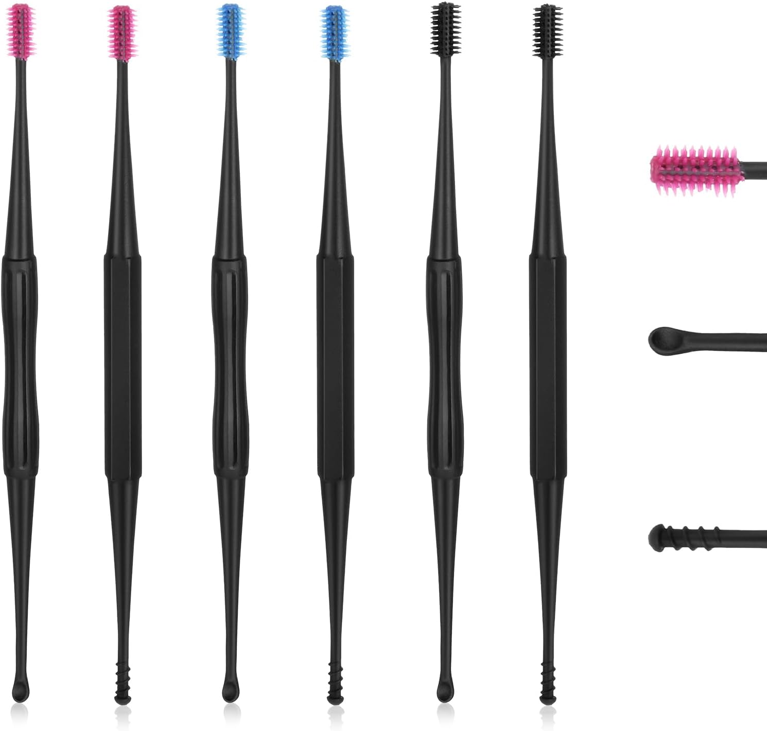 Gjinxi Q-Grips Ear Wax Removal-Spiral Ear Wax Removal Tool, 6PCS Reusable Earwax Removal Kit Safe Ear Cleaner, Soft Silicone Double Sided Head Ear Wax Removal Kits for Olders Adult Kids