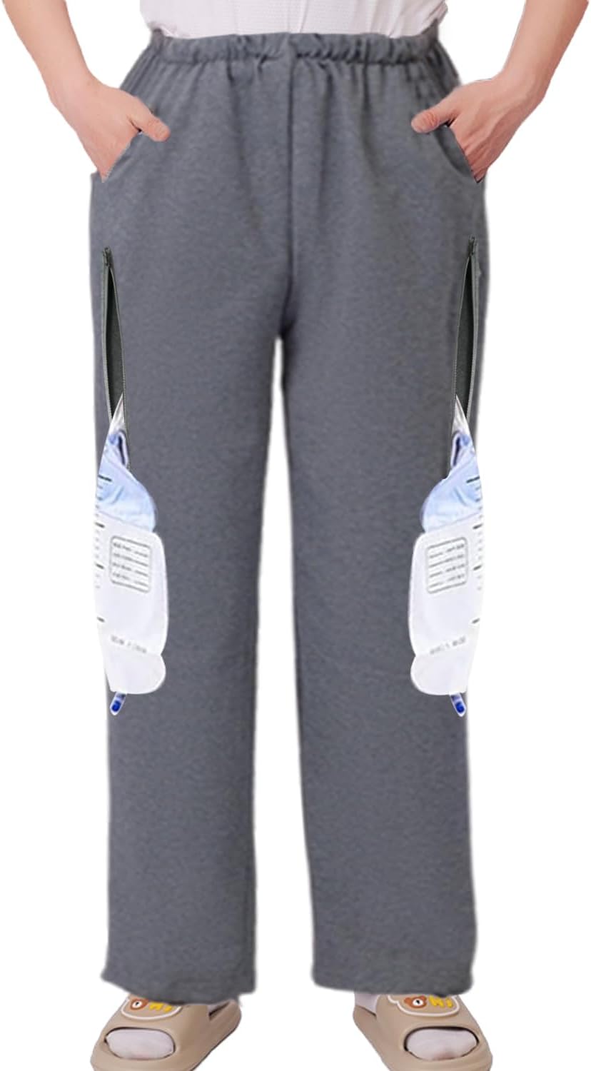 Catheter Pants for Elderly/Patient, Catheter Pants Compatible with Foley, Nephrostomy, Suprapubic & Biliary Catheters