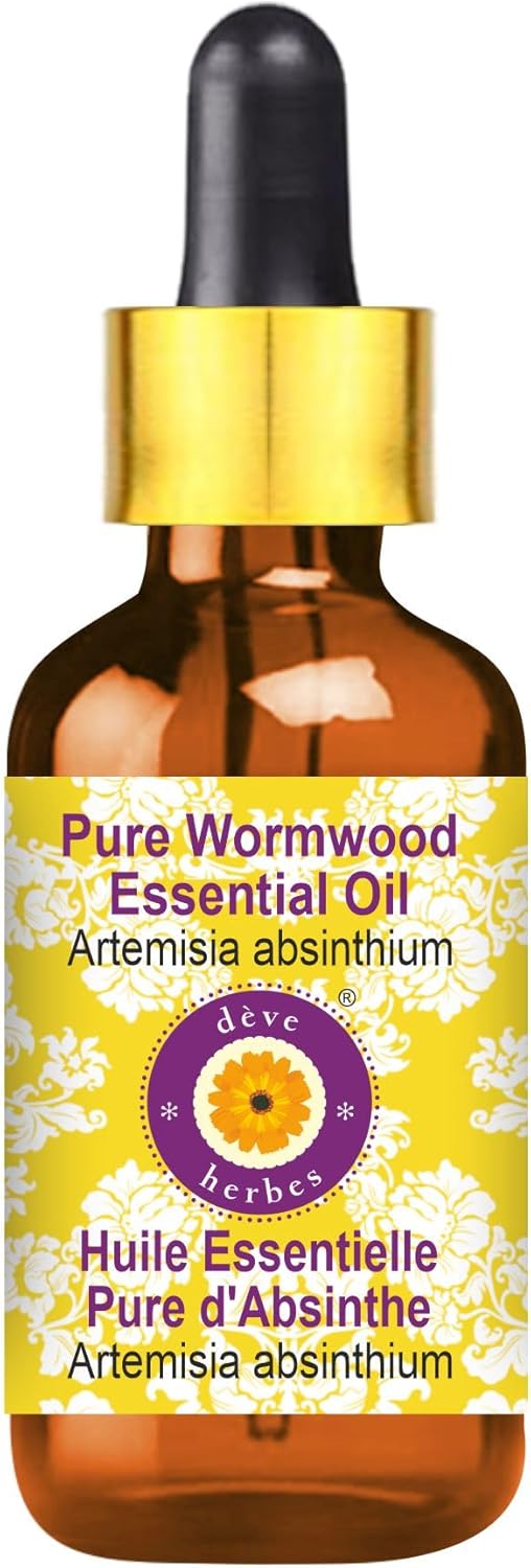 Deve Herbes Pure Wormwood Essential Oil (Artemisia Absinthium) with Glass Dropper Steam Distilled 100ml (3.38 oz)
