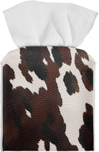 Cowhide Print Tissue Box Cover Modern Square Tissue Box Organizer Decorative PU Leather Facial Paper Holder for Bathroom Vanity Countertop Bedroom Dresser Office Desk