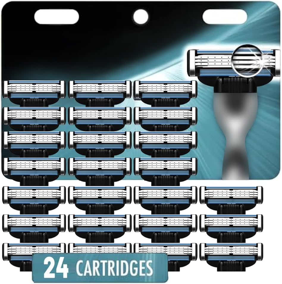 Mach 3 Razor Refills for Men,Razor Blade Refills for Men - 24PCS Compatible with mach 3 razor blades refills with Mach3 Razors, Dual Lubrication Blades for Extra Close & Comfortable Shave