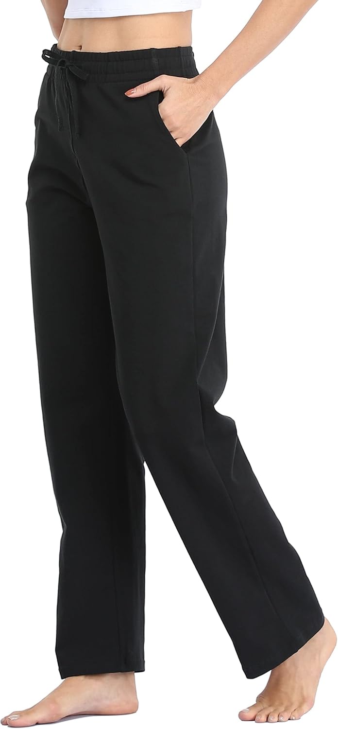 Willit Women's Cotton Sweatpants Yoga Lounge Open Bottom Sports Pants Straight Leg Casual Pants with Pockets